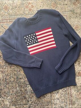 PacSun Navy Crewneck Sweater with Flag Knit